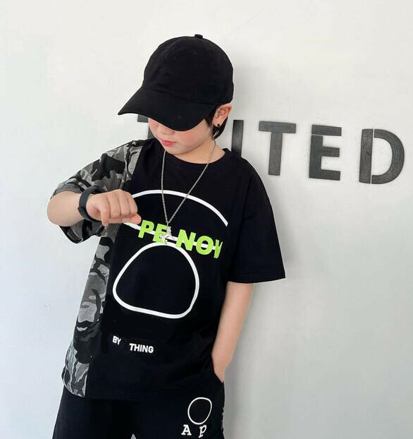 Детская одежда в стиле хип-хоп, Детская камуфляжная летняя футболка с мультяшным рисунком, повседневная одежда для мальчиков