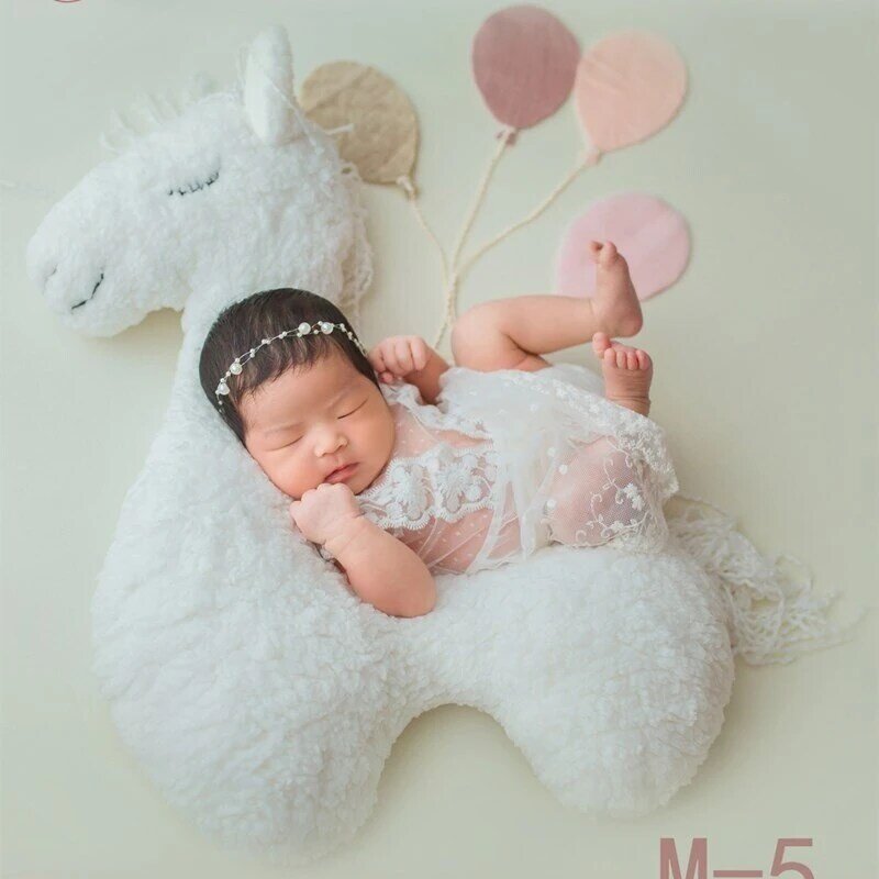 55Cm Bayi Baru Lahir Kuda Bantal Lembut Bayi Bantal Tidur Selimut Boneka Bantal Hewan Mewah Hadiah untuk Anak-anak Alat Peraga Fotografi