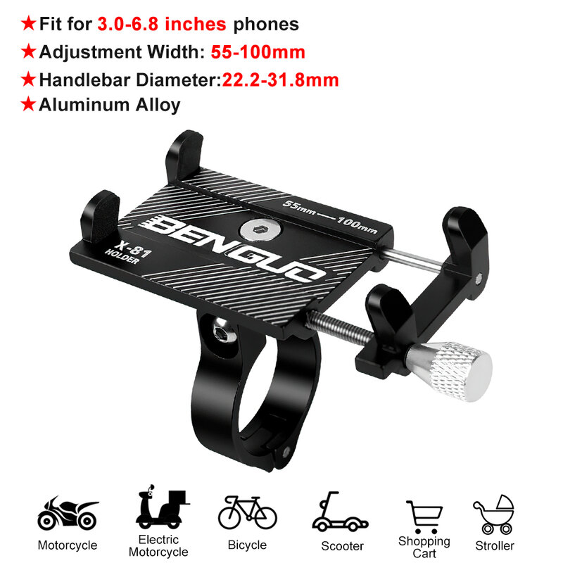 Bicycle Mobile Phone Holder for 3.0-6.8 inch Phones Mountain Bike Mount Motorcycle Stand Aluminum Alloy Support Bike Accessories