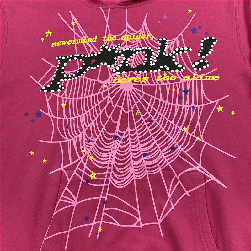 2022 jovem bandido rosa sp5der 555555 hoodie das mulheres dos homens 1:1 alta qualidade impressão de espuma aranha web gráfico 555555 camisolas pullovers