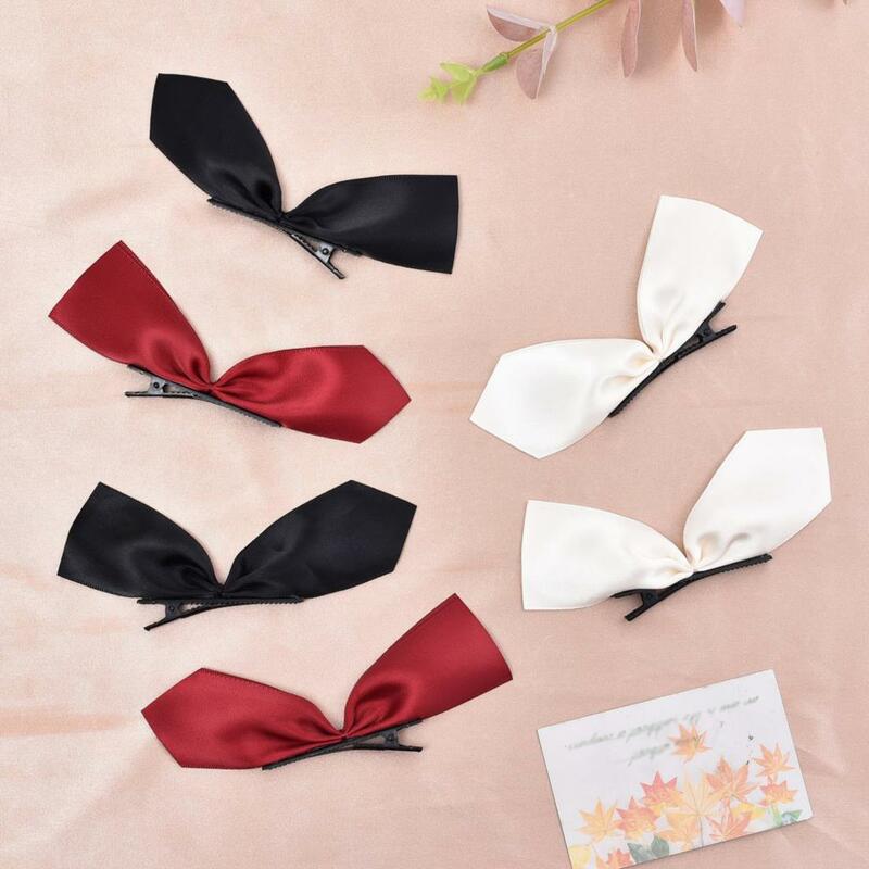 2pcs Vintage Ribbon Hair Bows Clips Bowknot Side Black Red Hairpin Cute Girls Barrettes Headdress Hair Accessories For Women