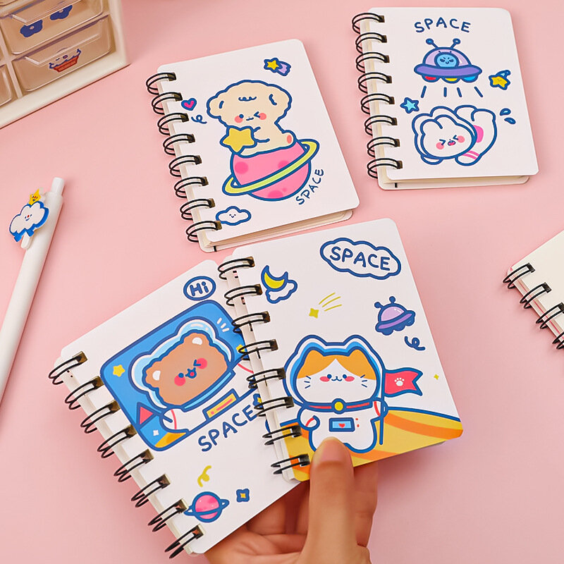 Korean Astronaut A7 Pocket Book Portable Notebook Student Cute Rollover Mini Thick Coil Stationery Kawaii Simple Journal Office