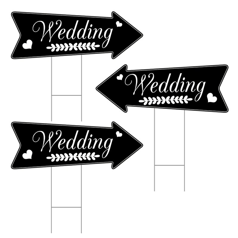 Señales de carretera direccionales de cartón para boda, 3 carteles de cartón, incluye estacas de Metal, tablero de exhibición de herramientas