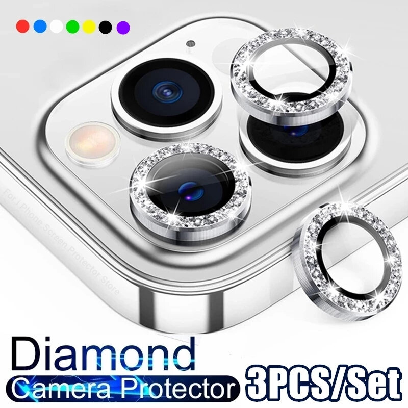 For IPhone 13 14 11 Pro Max Diamond Metal Camera Protector for IPhone 12 13 Mini Camera Protector 3PCS/Set Lens Protection Glass