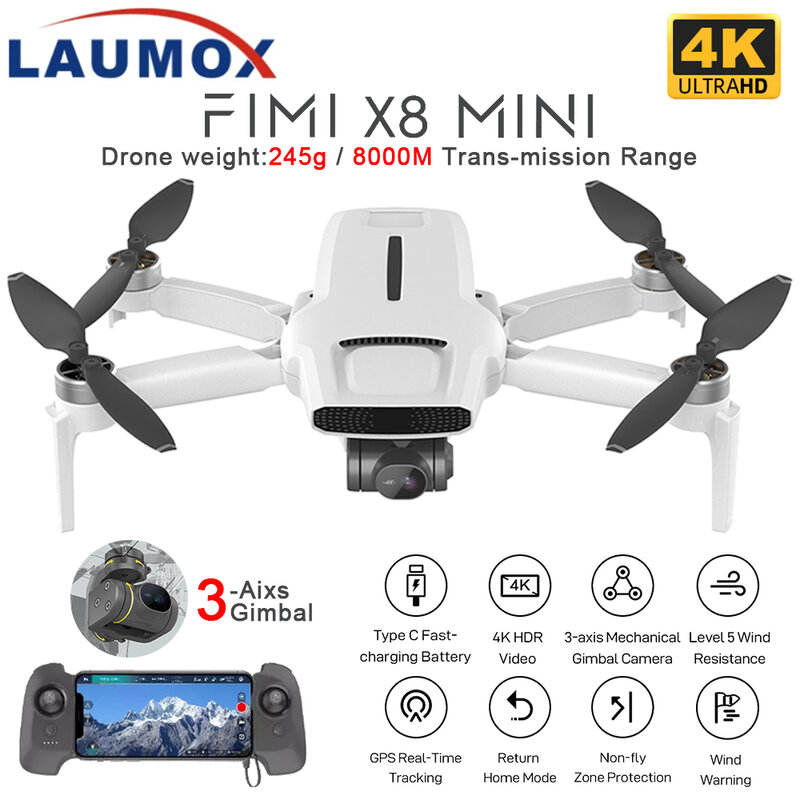 FIMI-Mini Dron X8 con GPS 250g-class, 8km, 3 ejes, cardán, 4K, HDR, cámara profesional, cuadricóptero plegable RC