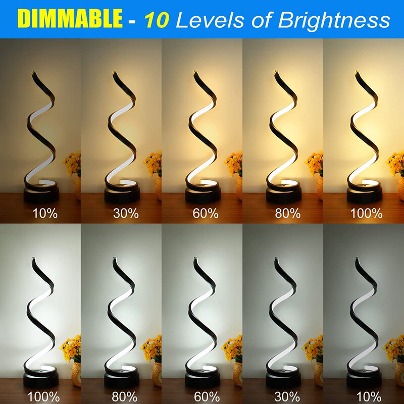 New LED Modern Table Lamp Dimmable Spiral Table Light 3 Color Bedroom Desk Bedside Lamps Minimalist Office Creative Night Lights