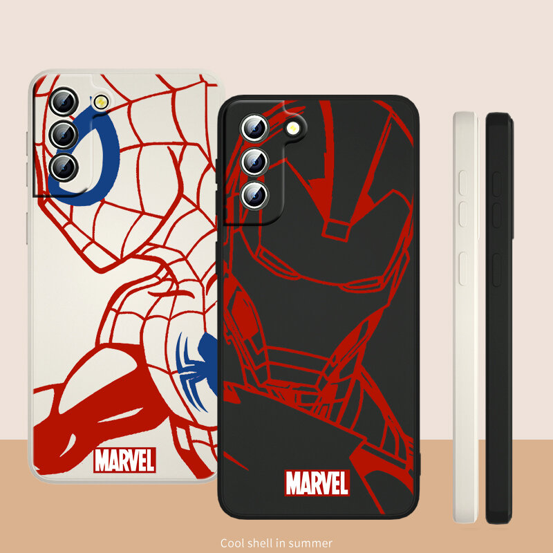Marvel Spider Iron Man Avengers สำหรับ Samsung Galaxy S22 S21 S20 S10 Note20 10 Ultra Plus Pro FE Lite liquid เชือกโทรศัพท์