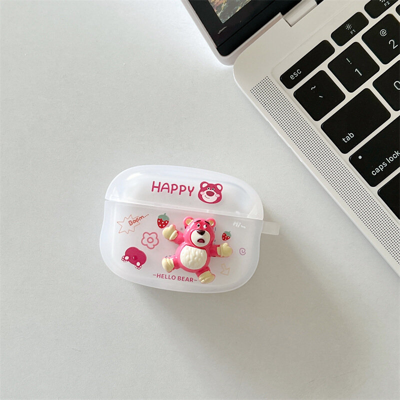 Cute 3D Strawberry Bear AirPods 1 Case Apple AirPods 2 Case Cover AirPods Pro Case IPhone Earbuds Accessories Air Pods Case