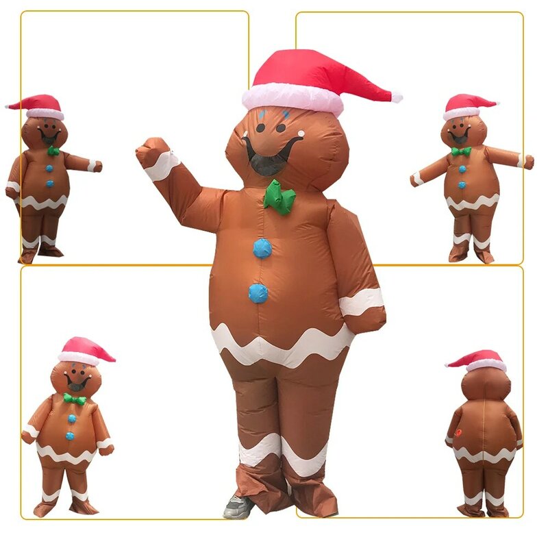 Disfraz de hombre de jengibre inflable para adultos, traje de Navidad, fiesta de Halloween, mascota, Disfraz divertido de Carnaval