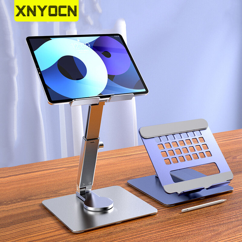 Xnyocn-soporte de aleación de aluminio para tableta, soporte plegable giratorio de 360 °, manos libres, para escritorio, Notebook, portátil, antideslizante para iPad