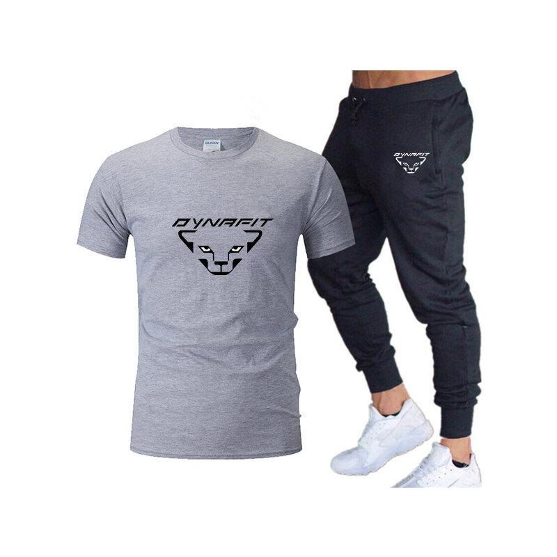 2023 męska dwuczęściowy strój sportowy DYNAFIT krótki rękaw luźna koszulka i spodnie letnie Fitness sportowy Jogging zestawy dla mężczyzn