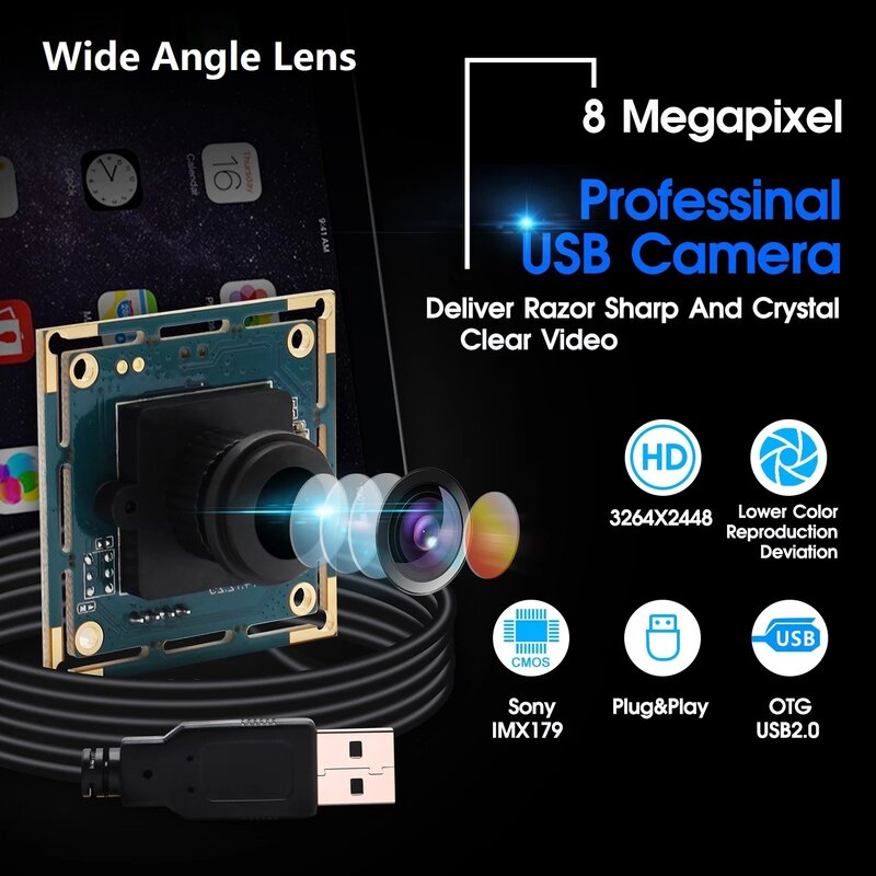 Svpro 8mp imx179 uvc plug and play mini placa de cctv segurança módulo da câmera usb com lente grande angular m12