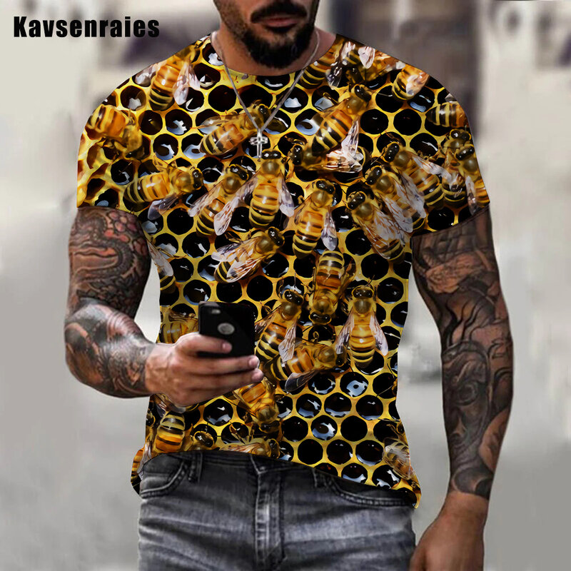 2022 T-shirt 3D di alta qualità da uomo ape all'aperto stampa animalier Casual quotidiano traspirante o-collo manica corta T-shirt oversize