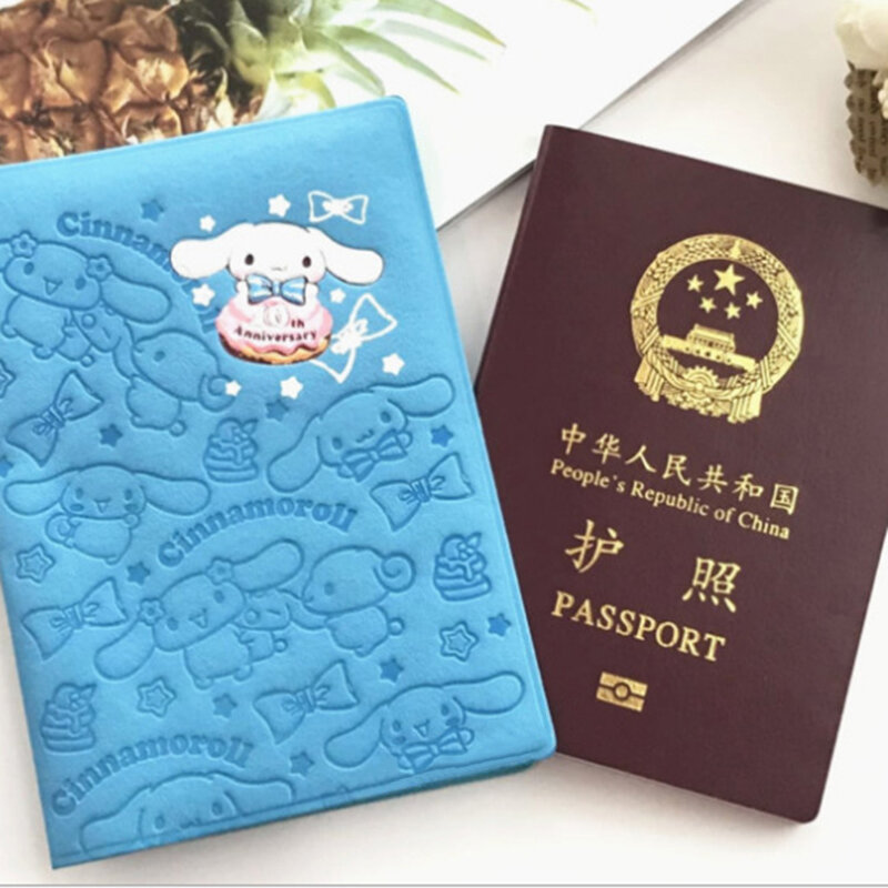 Kawaii Sanriod Anime Series My Melody Cinnamoroll Portable Passport Cover Girl Heart Travel Boarding Passport Card Holder