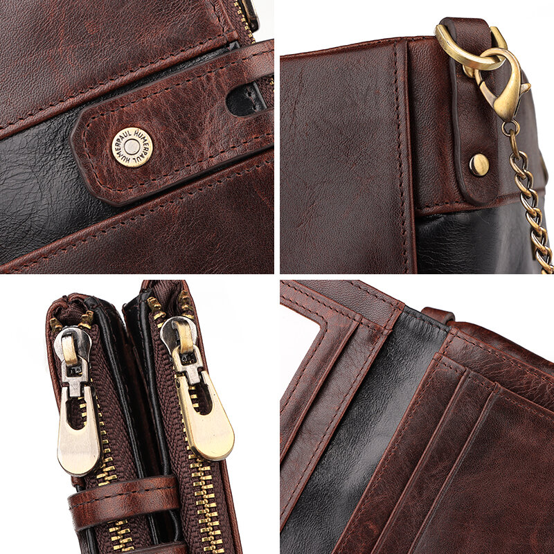 NEW Splice 100% Genuine Leather Men Wallet Coin Pouch Small Mini Card Holder Double Zipper Portomonee Male Slim Walet Pocket