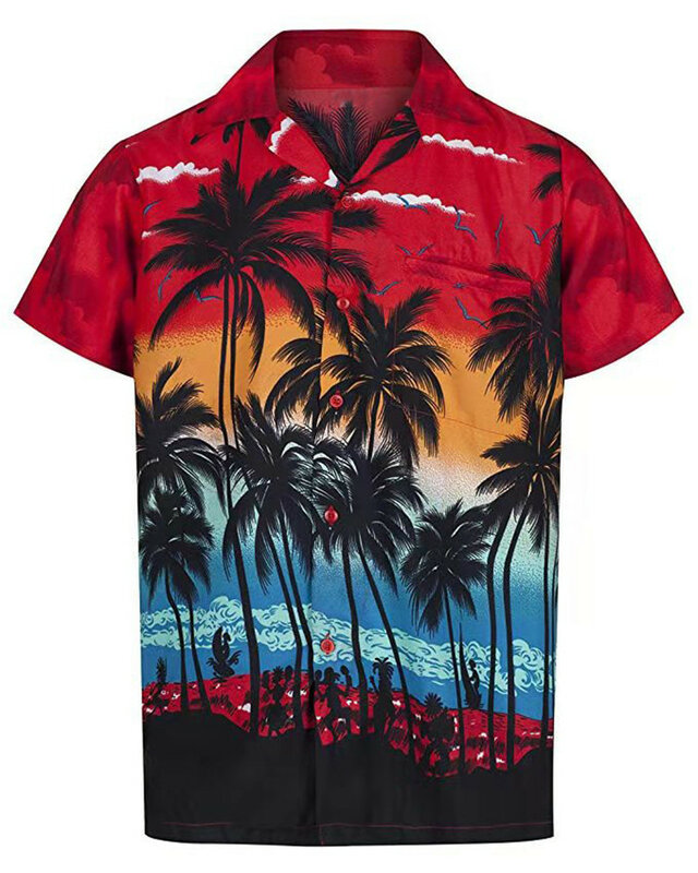 Camisa havaiana masculina verão 3d coconut tree impresso camisas para homens férias manga curta praia topos camisa masculina blusa de grandes dimensões