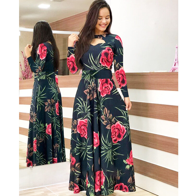S- 5XL Plus Size elegante primavera estate abito da donna 2020 Bohmian stampa floreale Maxi abiti moda scava fuori abito lungo abiti