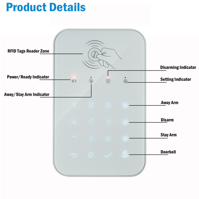 Gsm Alarmsysteem Draadloze Toetsenbord Rfid Card Toetsenbord Voor Alarmsysteem Gastheer Bedieningspaneel 433Mhz PG103 107 W2B W3B w7B G30 G50