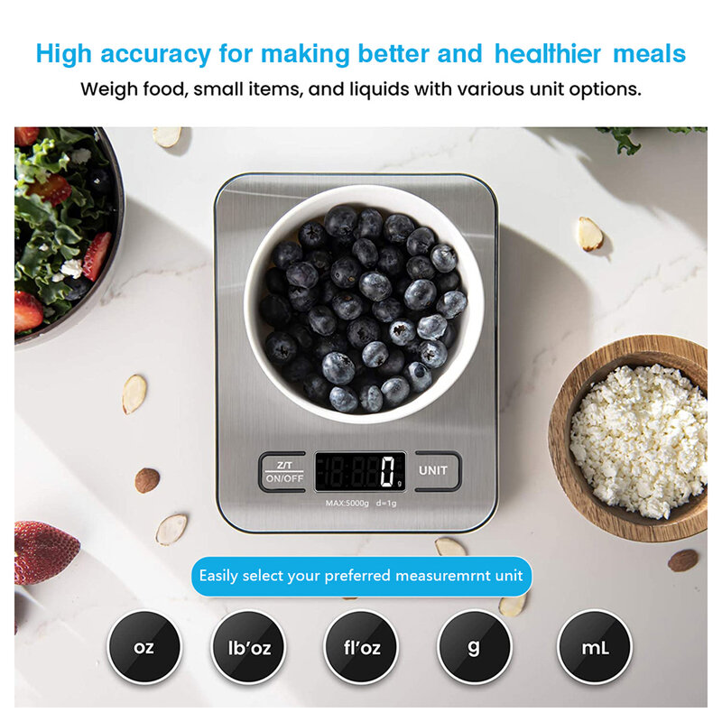 Rodanny digital cozinha display lcd 1g de aço inoxidável preciso escala alimentos para cozinhar cozimento pesando escalas eletrônica