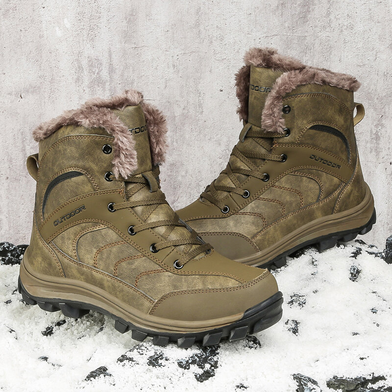 Winter Leather Boots Waterproof Men Hiking Shoes Super Warm Tactical Military Boots Hunting Outdoor Big Size Male Sneakers 40-48