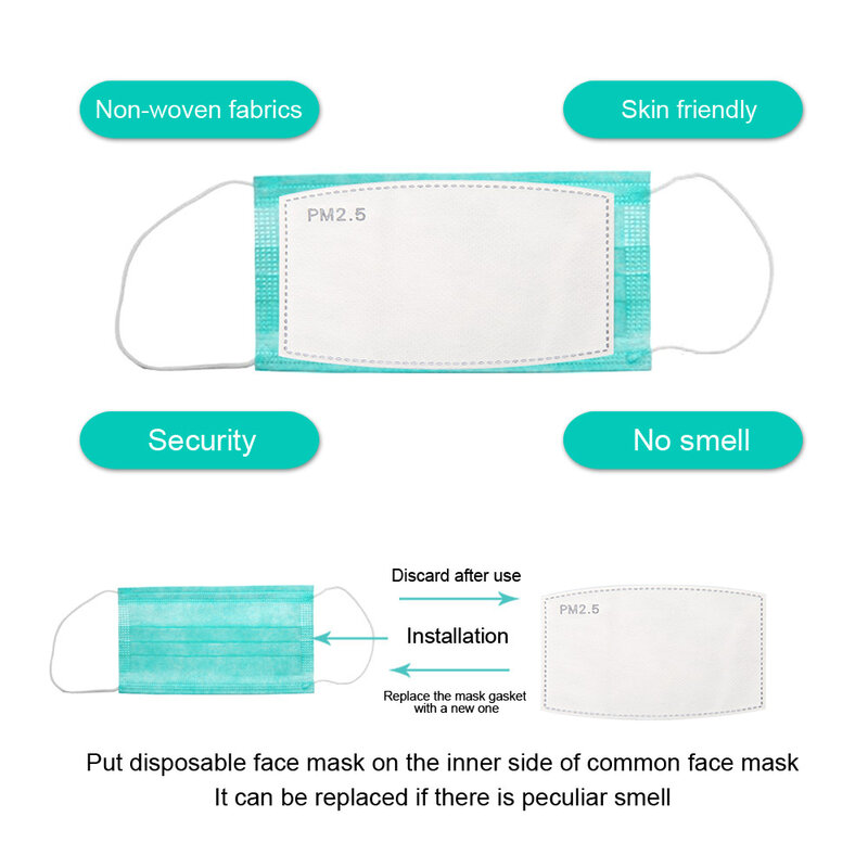 Almohadillas filtrantes para mascarilla PM2.5 de 5 capas para adultos y niños, 20-100 piezas, almohadilla protectora para la cara, amigable con la piel, a prueba de polvo