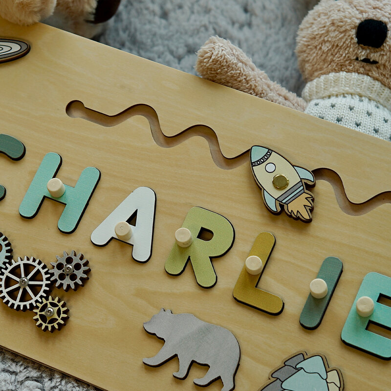 Rompecabezas de nombre personalizado para niños, regalos para bebé de bebé, regalos de primer cumpleaños para niña y niño, rompecabezas de madera para niños pequeños
