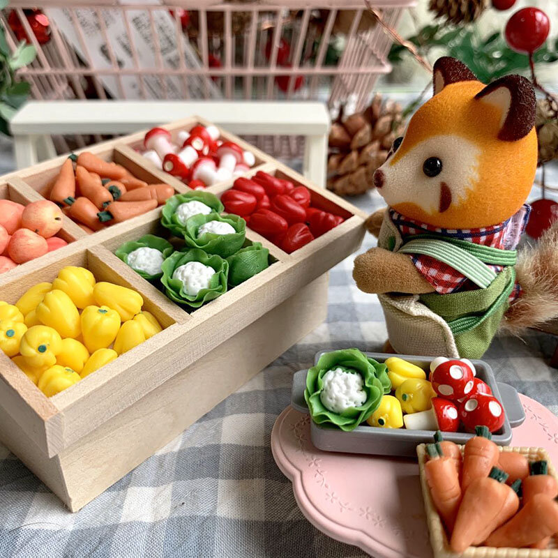 Mini doces brinquedos jogar casa simulação cena acessórios decoração panda frutas e legumes supermercado rabanete manga estrela fruta
