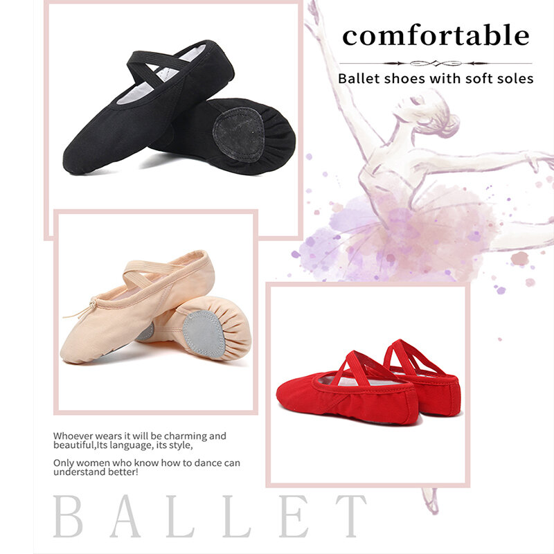 RUYBOZRY Girls Ballet Shoes Canvas Flat Ballet Dancing Slippers Dance Shoes Women Split Sole Children Training Shoes For Ballet