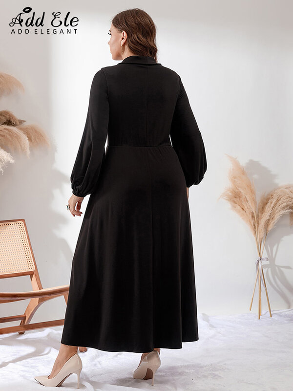 Fügen Elegante Plus Größe Kleid Frauen 2022 Herbst Sanfte Casual Bogen V-ausschnitt Stilvolle Lange Laterne Ärmel Lose Kleidung B869