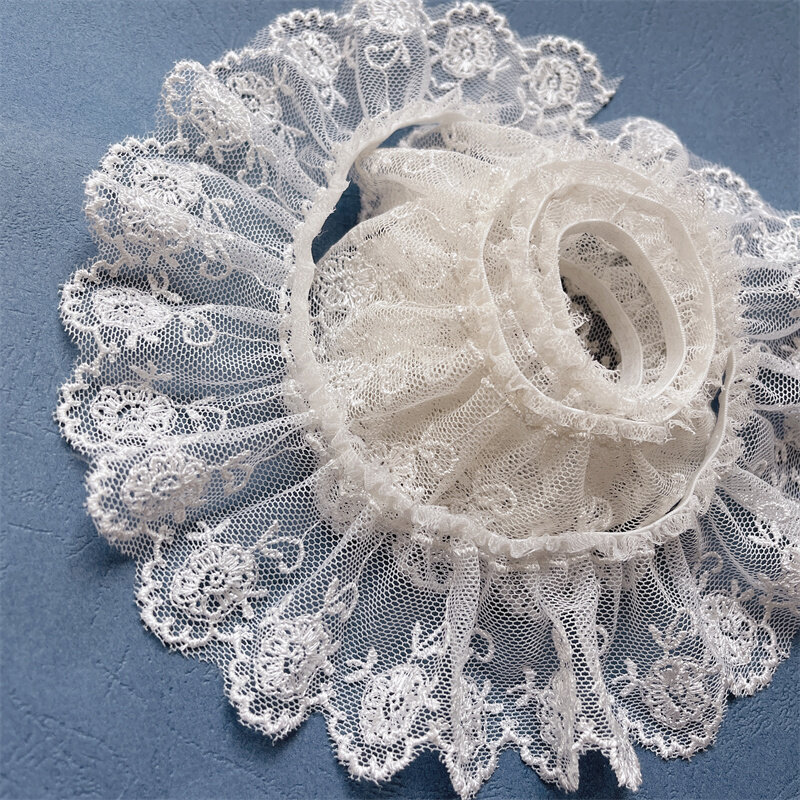 1M Pleated Guipure Tulle Christmas Ribbon Cotton Mesh Sewing Elastic Trim 4cm Stretch Lace Fabric Doll Dress Decor Clothes RA1