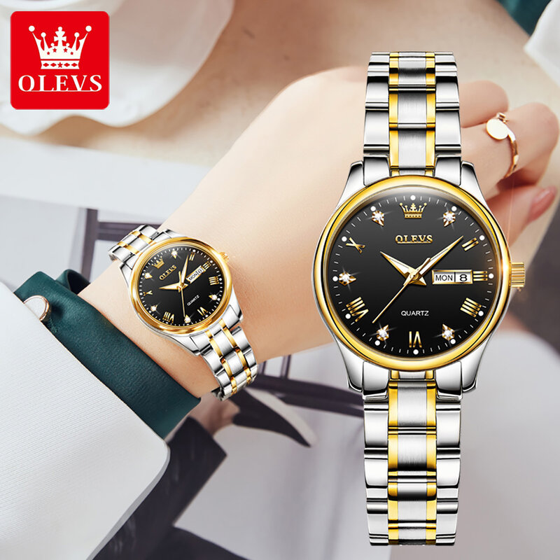 OLEVS-Relojes de pulsera impermeables para mujer, correa de acero inoxidable, con incrustación de diamantes, de cuarzo, de alta calidad, a la moda