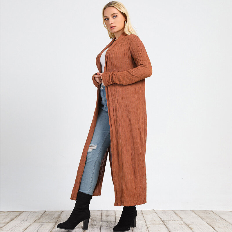 Plus rozmiar jesień nowy styl brązowy temperament podmiejski jednolity kolor damski sweter duża damska dzianinowa sukienka