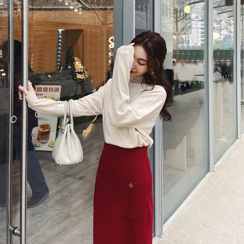 패션 내부 니트와 높은 칼라 2022 새로운 항목 여성 스웨터 풀오버 Traf 겨울 판매 쌍 옷 한국 봄 여성