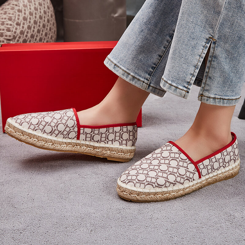 Women's Shoes 2023 Fisherman Shoes Mesh Breathable Luxury Brand Casual Shoes Plaid Woven Handmade Loafers Lady Straw Shoes Offer