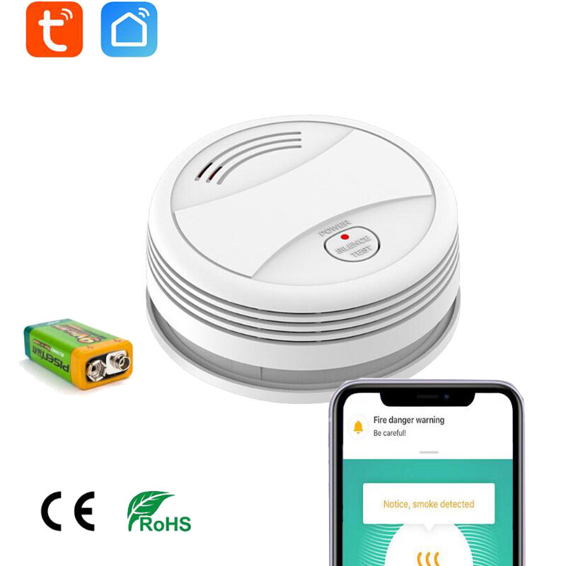 Tuya Smart WIFI Smoke Detector Independent Smoke Sensor Fire Alarm for Home Security