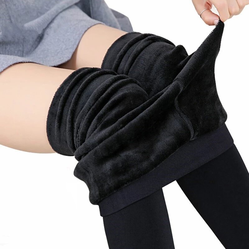 Mallas elásticas gruesas de terciopelo sólido para mujer, Leggings sexys ajustados de cintura alta, pantimedias térmicas negras, invierno, 2022