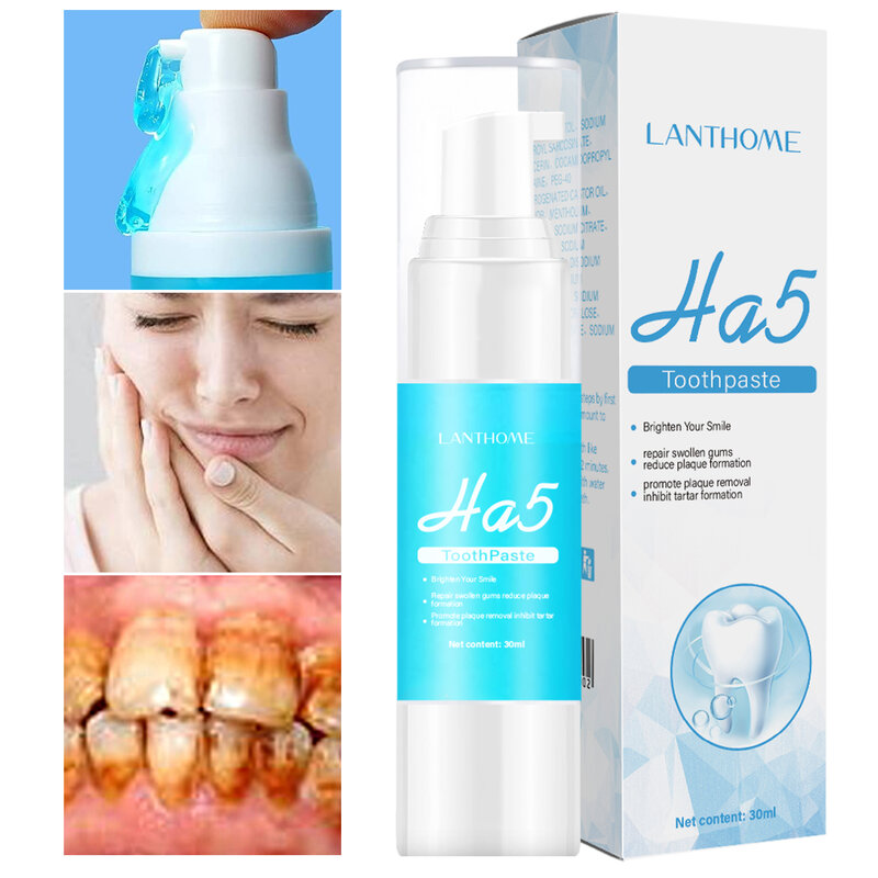 Lanthome HA5 pasta gigi pemutih, pasta gigi pembersihan dalam 30ml penghilang plak pencerah mulut mengurangi noda