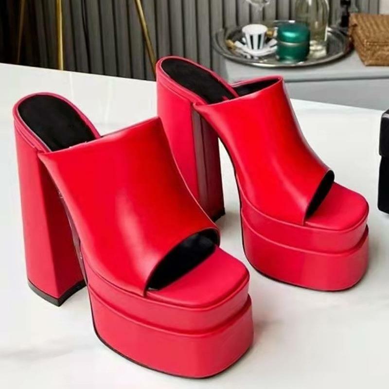 2022 Super High Heel Platform Square Toe Sandals Open Toe High Heels Party Summer Female Pumps Fashion Shoes Large Size 35~43