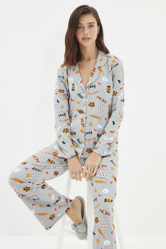 Trendyol-Conjunto de pijamas de punto con temática de Halloween, THMAW22PT1208