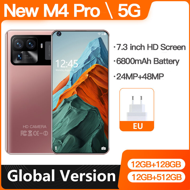 الهاتف الذكي الأصلي M4 Pro بشاشة 7.3 بوصة هاتف محمول 6800mAh هاتف محمول 12GB + 256GB هواتف محمولة 6800mAh جودة 5G telefone