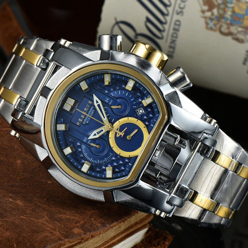 무패배 리저브 볼트 제우스 남성용 시계, 스테인리스강, 독특한 패션 손목시계, 52mm 크로노그래프, 직송