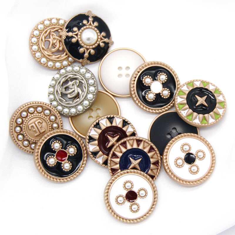 6 pçs do falso pérola ouro feminino casaco botões de metal para vestuário decorativo grande vintage botões acessórios de costura atacado