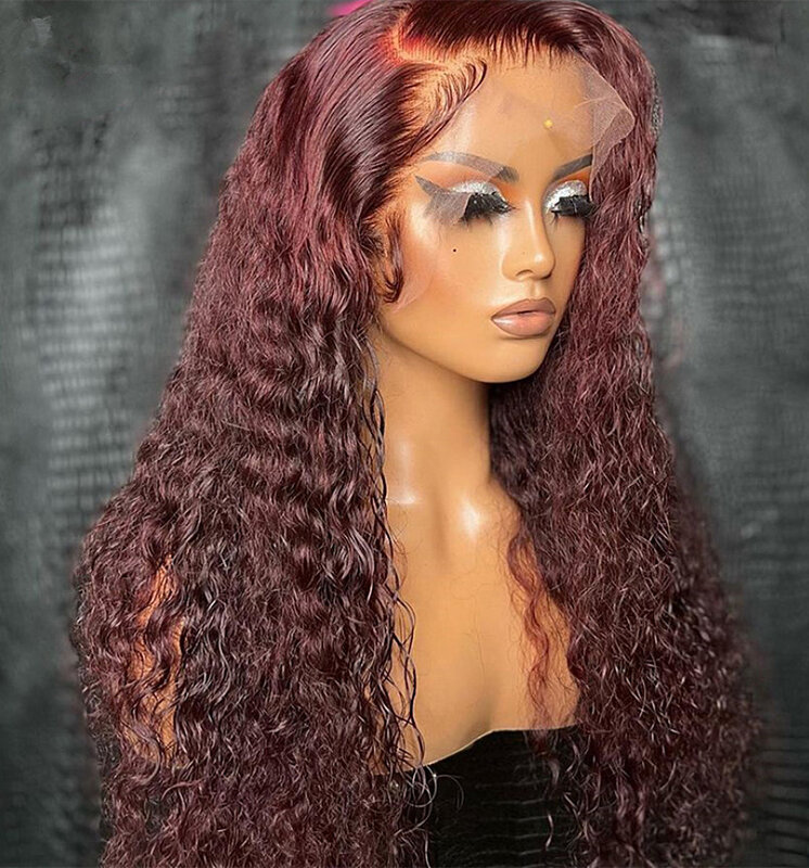 Синтетический кружевной передний парик Бордовый 20-26 дюймов вьющийся для женщин с детскими волосами предварительно выщипанный парик