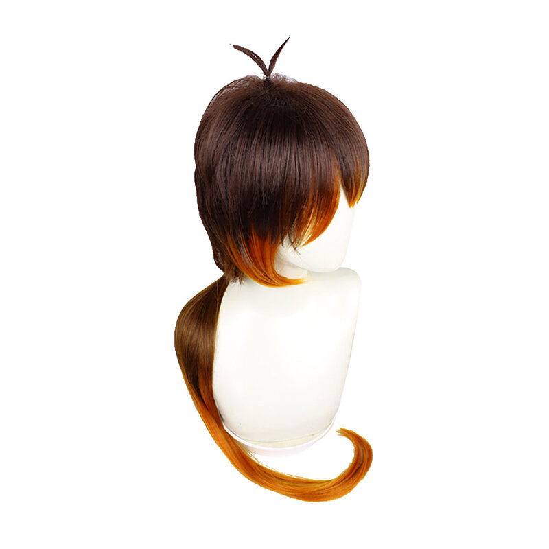 Genshin Zhongli Wig Cosplay Wanita Anime Sintetis Alami Coklat Oranye Aksesori Wig Tahan Panas Panjang + 1 Buah Hadiah Pin