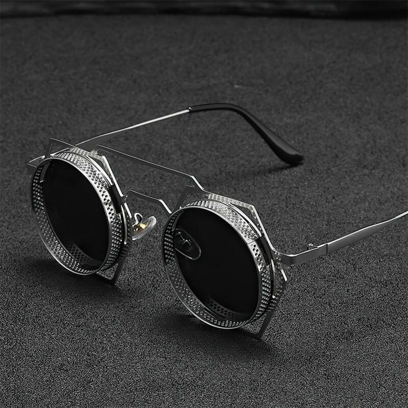 รอบแว่นตากันแดด Steampunk แฟชั่น Punk โลหะรูปพิเศษ Vintage Rap Hip-Hop Anti-UV400แว่นตากันแดด
