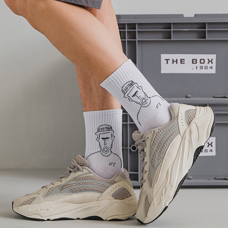 Спортивная обувь мужские носки граффити Модные средние баскетбольные уличные Универсальные мужские нижнее белье Харадзюку