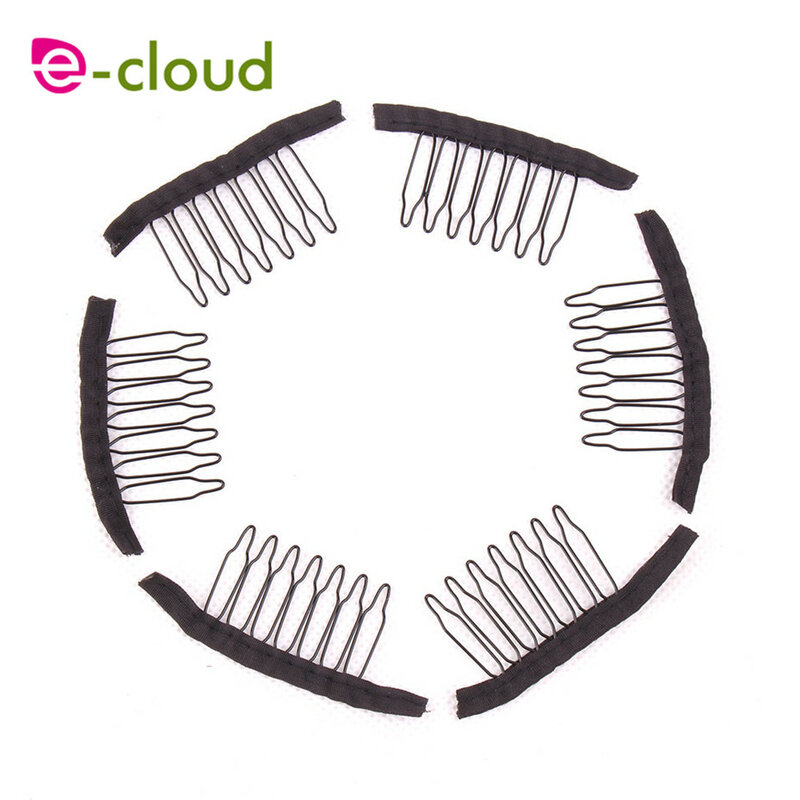 50Pcs/Bag Wig Comb With Polyster Cloth 7 Teeth Wig Accessories Clip in Human Hair Extensions Wholesale Black Lace Wig Clips