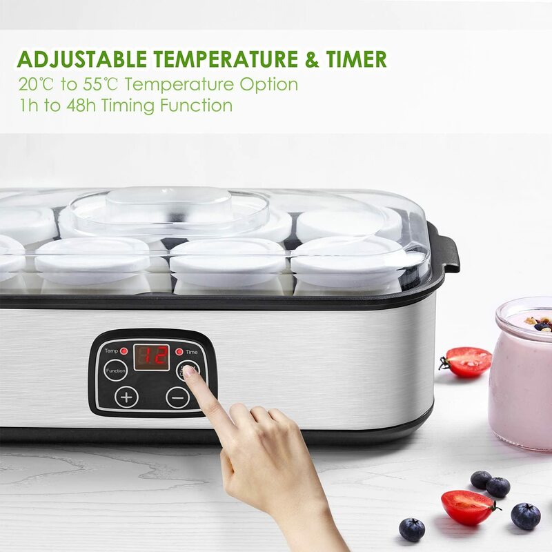 Aicook fabricante de iogurte máquina com display lcd 8 óculos (180 ml) fabricante de iogurte elétrico