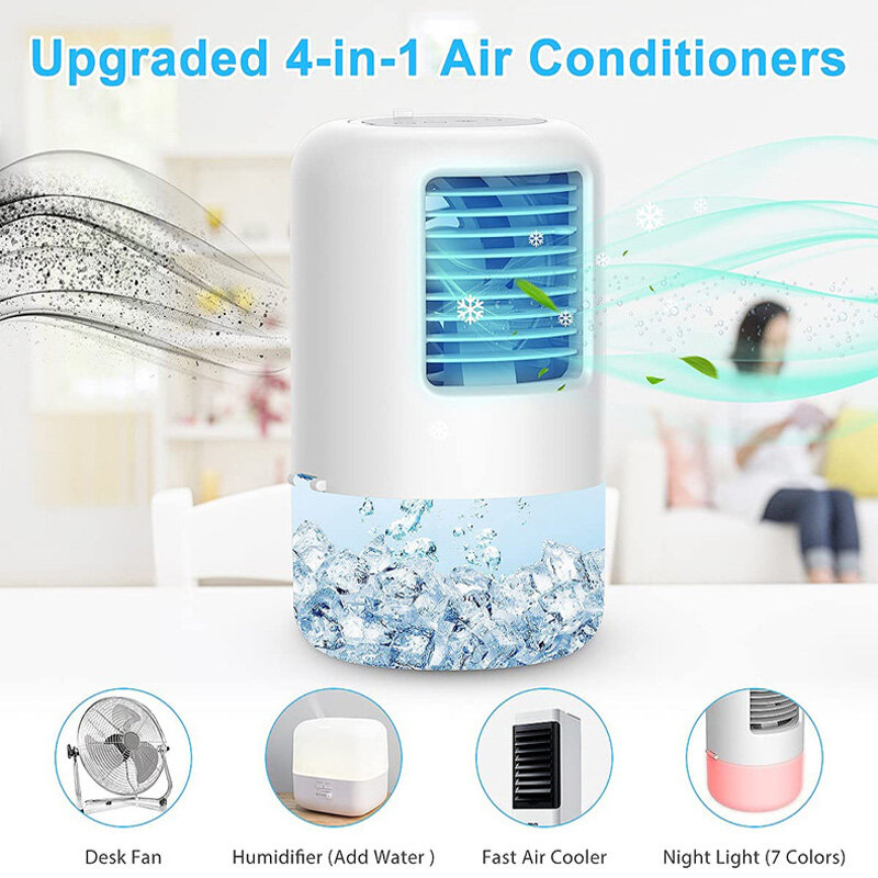 Portable Air Conditioner Camping Mini Fan Cooler Floor Standing Atmosphere Light Water Cooling Fan Moisturizing for Home Office