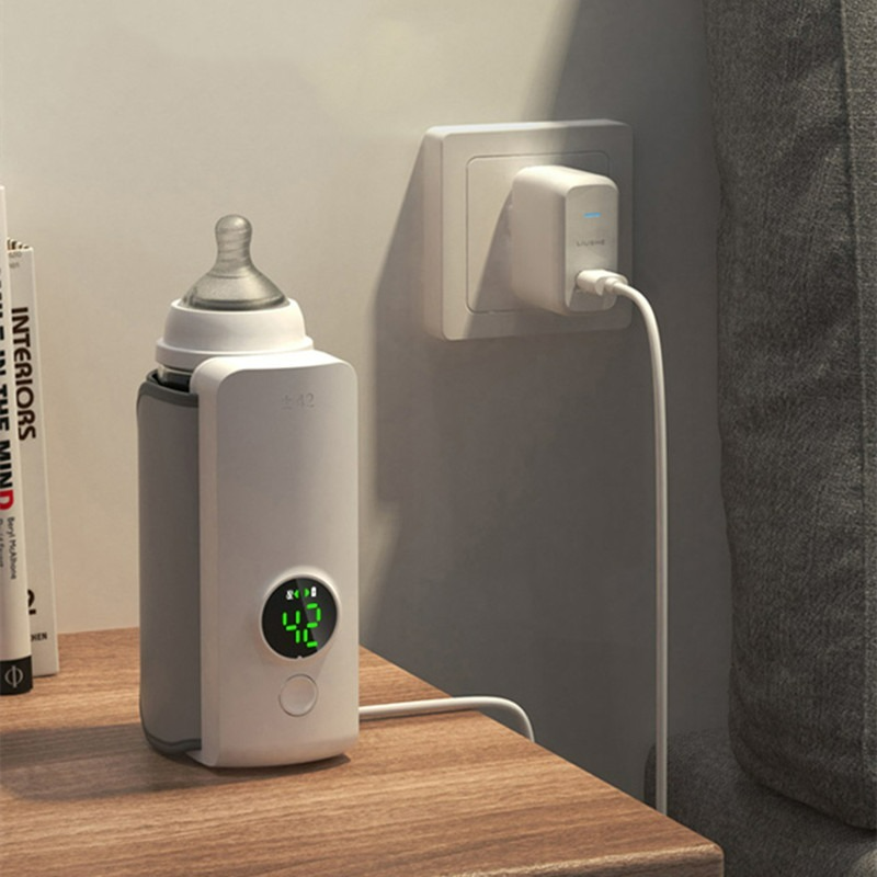 Calentador de biberones recargable, pantalla de ajuste de temperatura de 6 niveles, accesorios de alimentación de leche materna, bolsa calentadora de alimentos